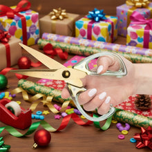 Load image into Gallery viewer, GREEN SCISSORS WITH FESTIVE RIBBONS AND WRAP IN BACKGROUND