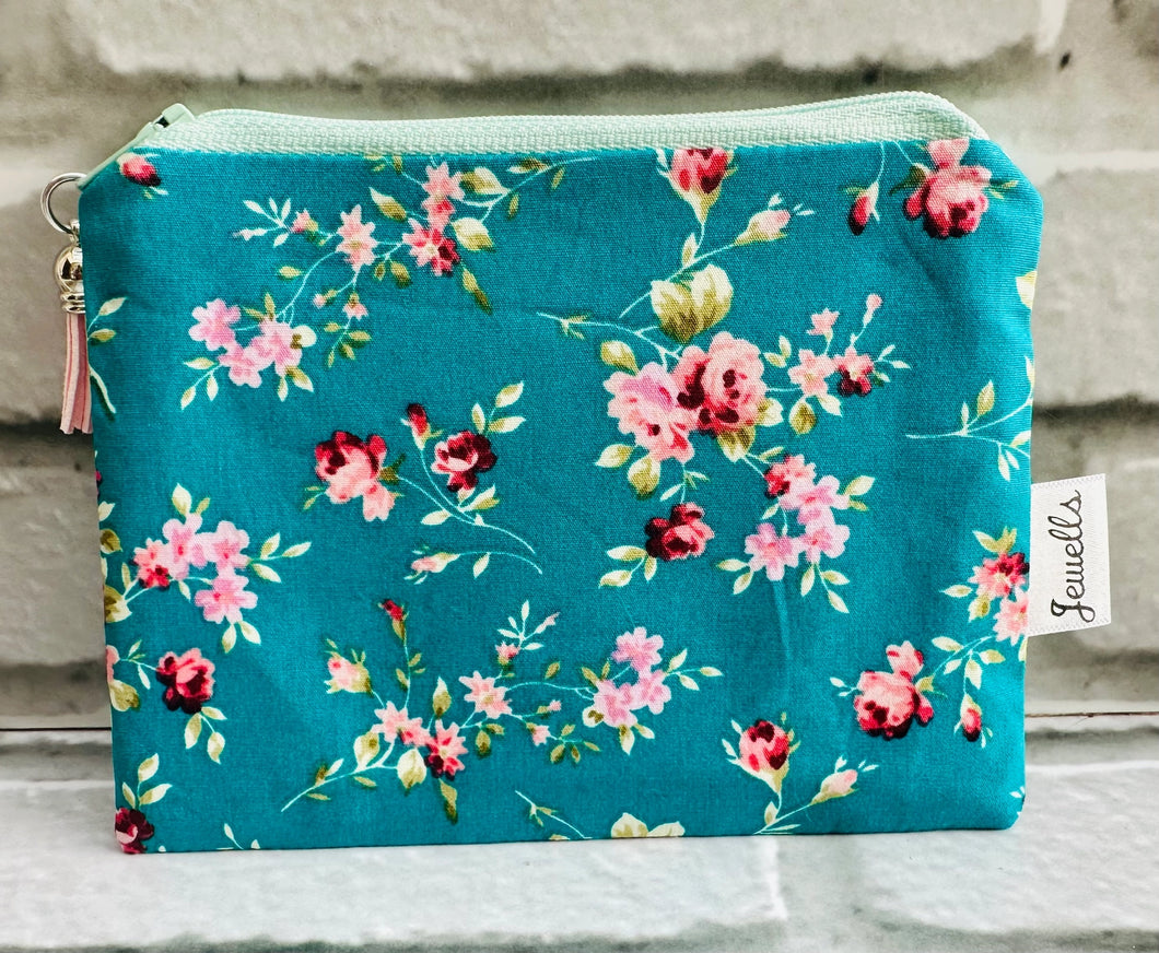 zip pouch - antique rose - turquoise -