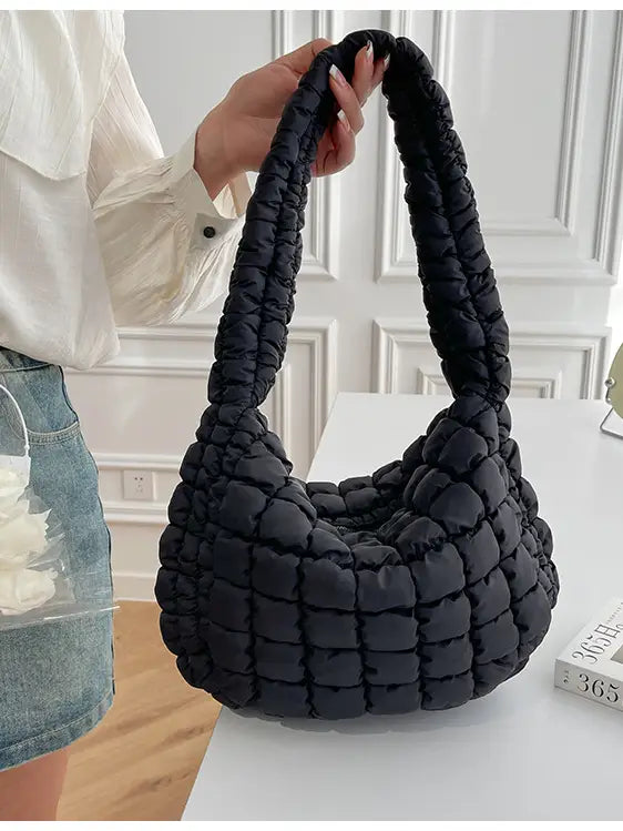 puffy pleated bubble shoulder bag - black