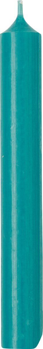a turquoise coloured pilar candle 