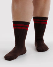 Load image into Gallery viewer, baggu - ribbed socks - coffee stripe