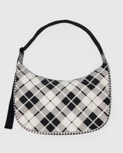 Load image into Gallery viewer, baggu - large nylon crescent bag with key leash - mixed plaid - prebook arriving early nov