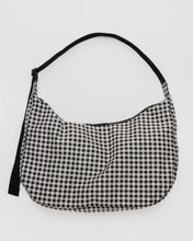 Load image into Gallery viewer, baggu - large nylon crescent bag - black &amp; white gingham
