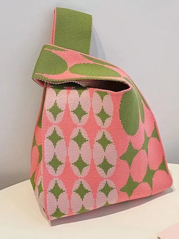 mini knot handbag - pink & green shapes