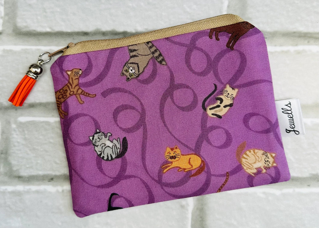 zip pouch - purple cat - small