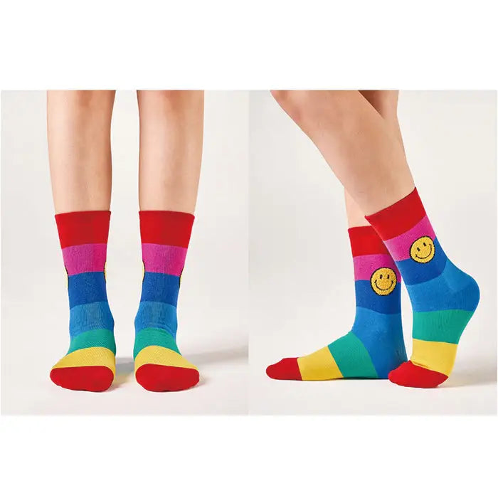 happy face socks - primary rainbow