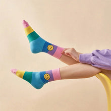 Load image into Gallery viewer, happy face socks - soft rainbow

