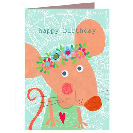 colourful illustration of a mouse wearing a floral crown