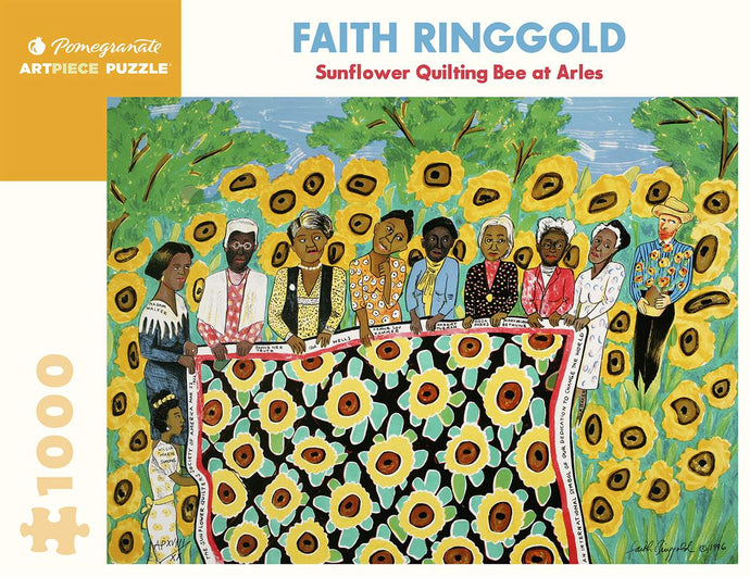colour painting of 8 african american women with a sunflower quilt 
