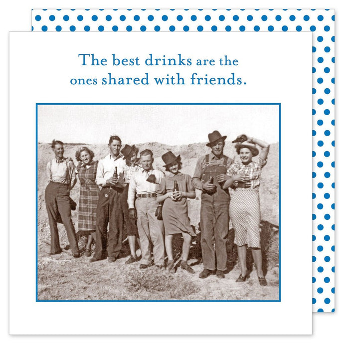 black and white phot of a group of men and women 1940's holding drinks on a paper napkin