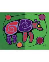 Load image into Gallery viewer, colourful painting of a bear, Indigenous artist, green, purple, red, orange
