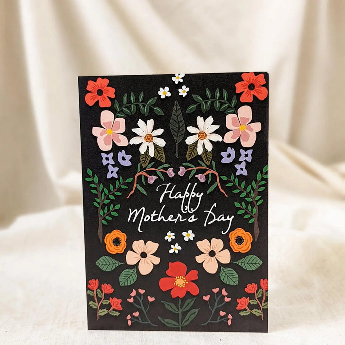 a mothers day greeting card with flowers and text happy mothers day 