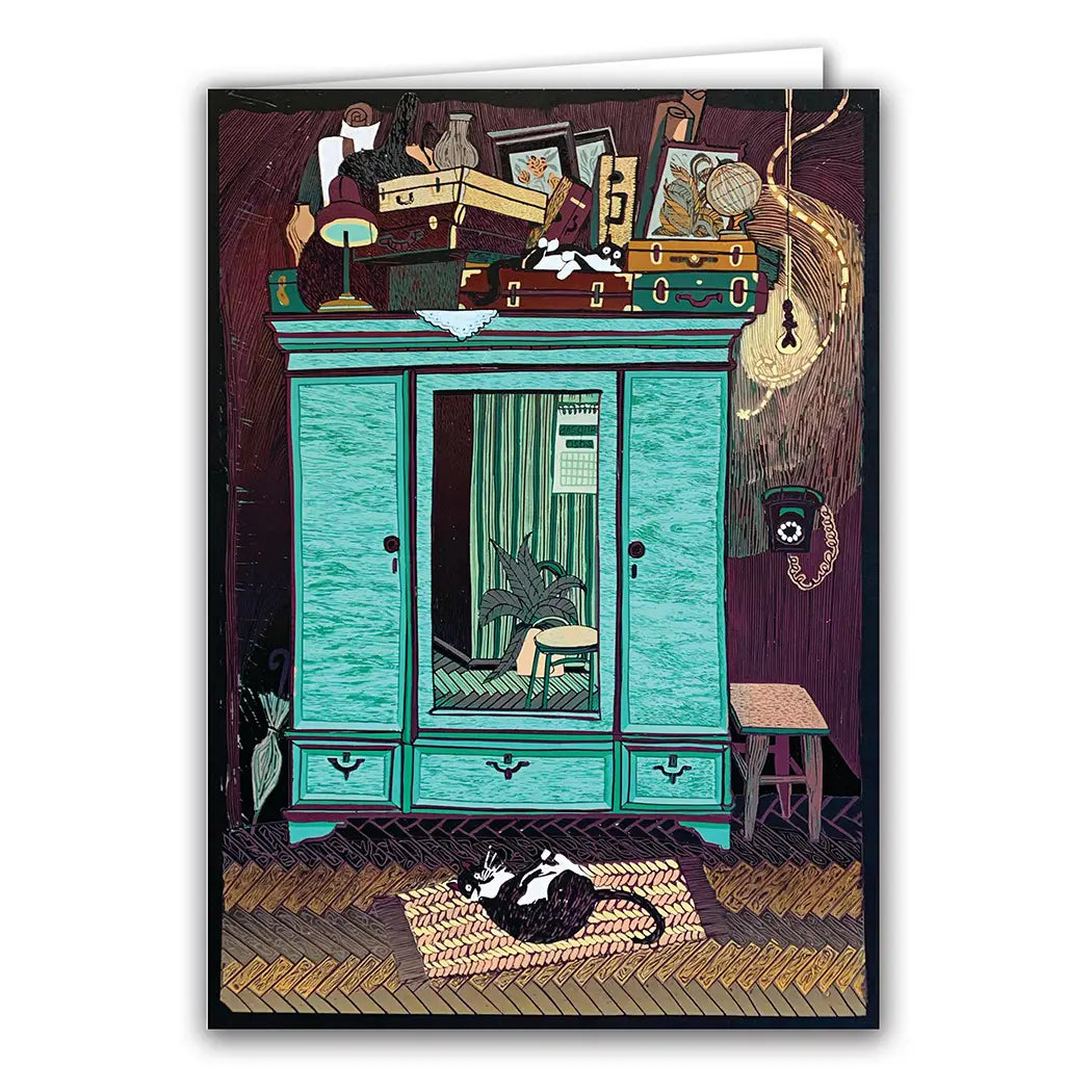 cats on cabinet - blank card