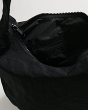 Load image into Gallery viewer, a closeup of the black baggu crescent handbag or crossbody bag 
