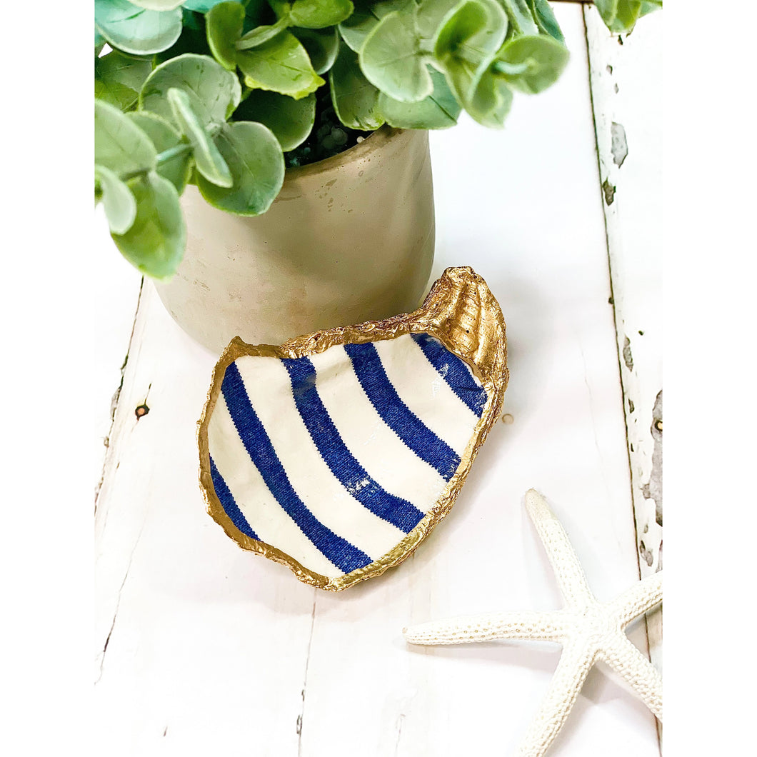 trinket dish - oyster shell - navy stripe - save 50%