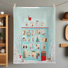 Load image into Gallery viewer, holiday festive animal house tea towel
