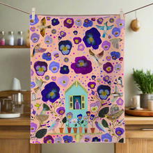 Load image into Gallery viewer, purple finches tea towel
