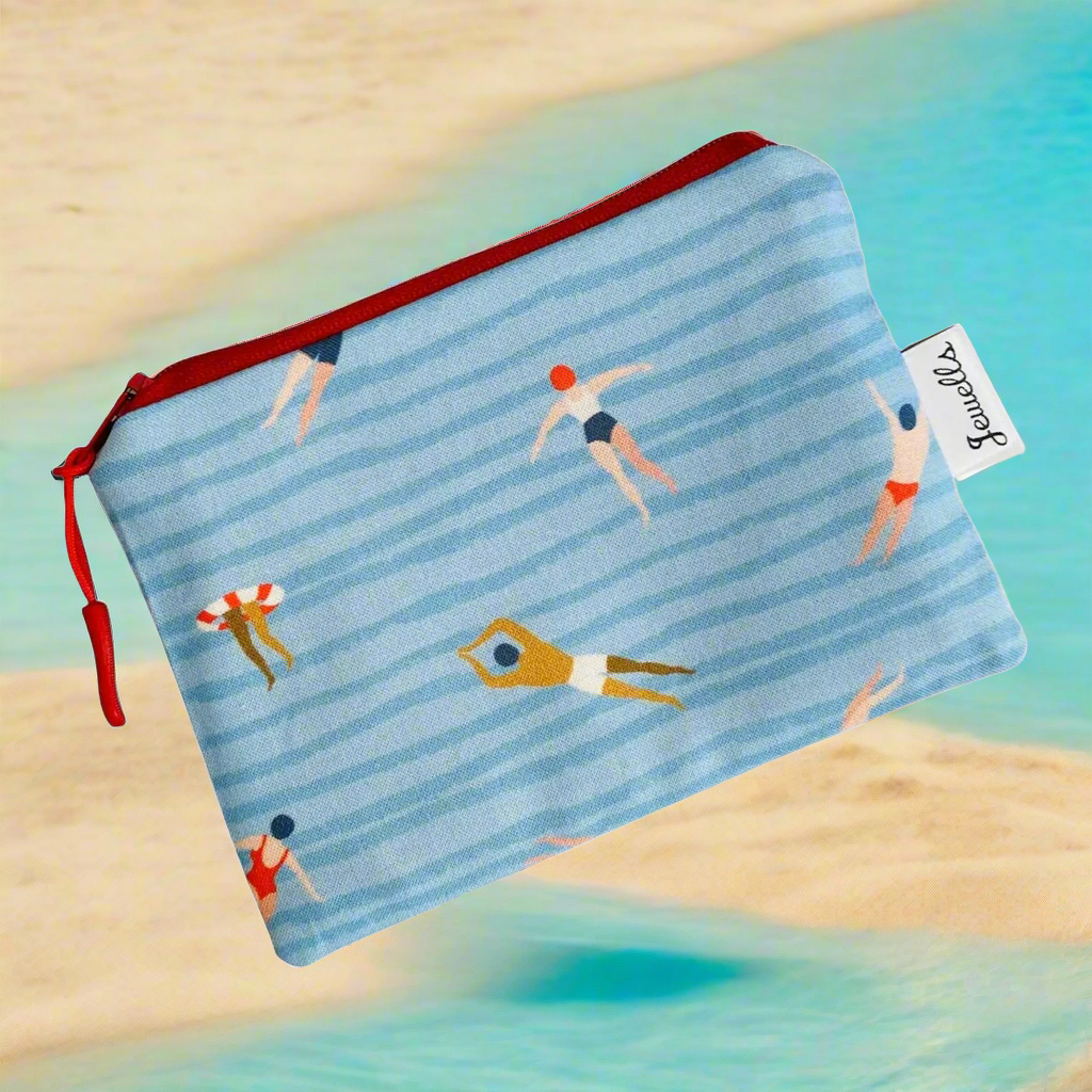 zip pouch -swimmers - blue stripe - large