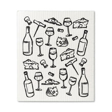 Load image into Gallery viewer, wine &amp; cheese Swedish dishcloths
