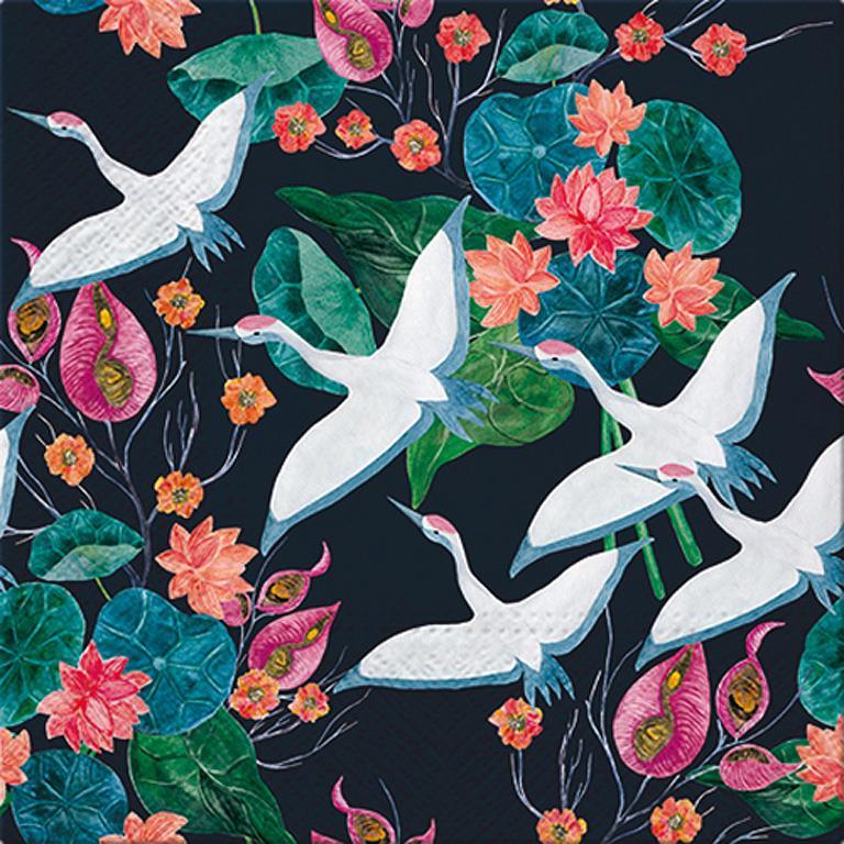 white cranes napkins - luncheon size