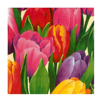 paper napkins with colouful tulip motif 