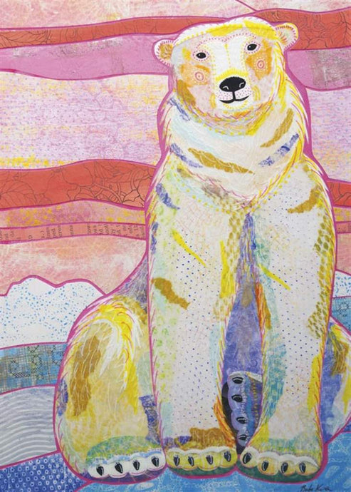 a greeting card with colourful image of a polar bear. no text 