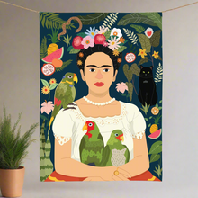 Load image into Gallery viewer, frida and her parrots  tea towel
