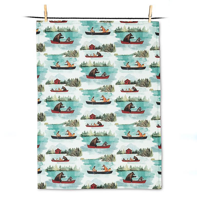 animals in canoe tea towel