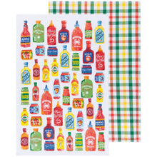 Load image into Gallery viewer, Colorful condiment bottle illustrations on a plaid patterned paper
