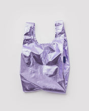 Load image into Gallery viewer, Shiny purple reusable bag on a light gray background
