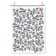 Load image into Gallery viewer, blue jays &amp;  berries  tea towel
