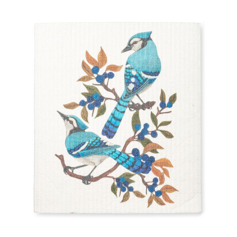 blue jays & berries  Swedish dishcloth