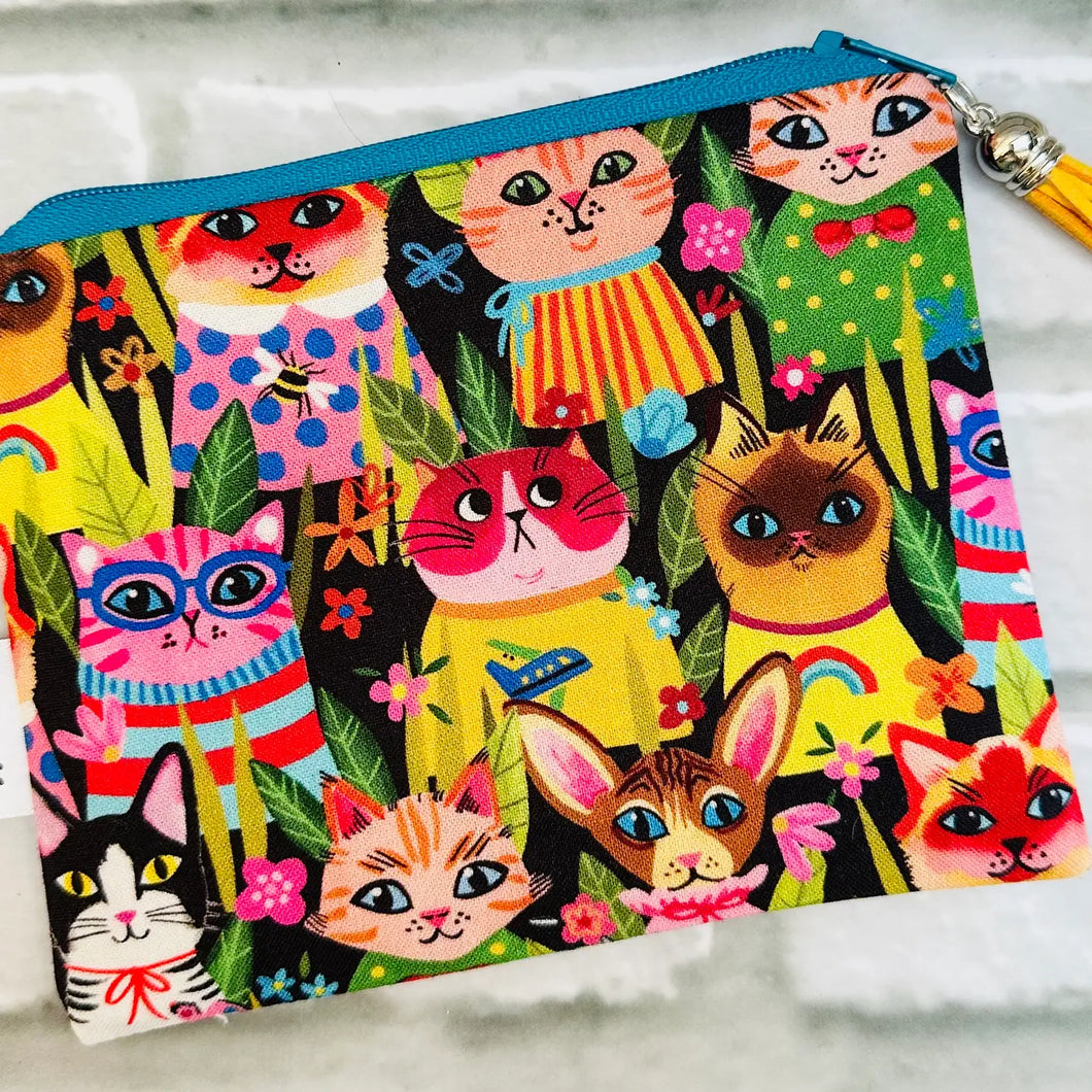 zip pouch  - bright cats in rompers - large