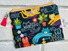 Load image into Gallery viewer, zip pouch - cheerful cats - navy
