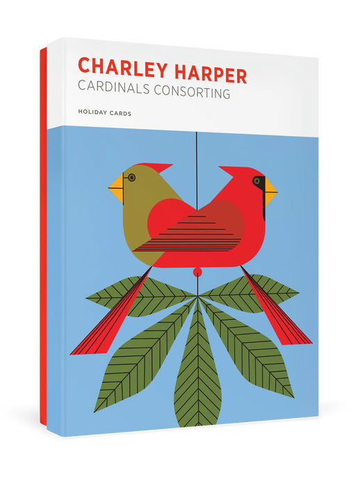 a box of greeting cards featuring charley harper cardinial birds 