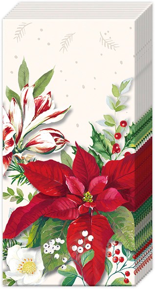 paper pocket tissues with red poinsettia flowers and amaryllis flowers 