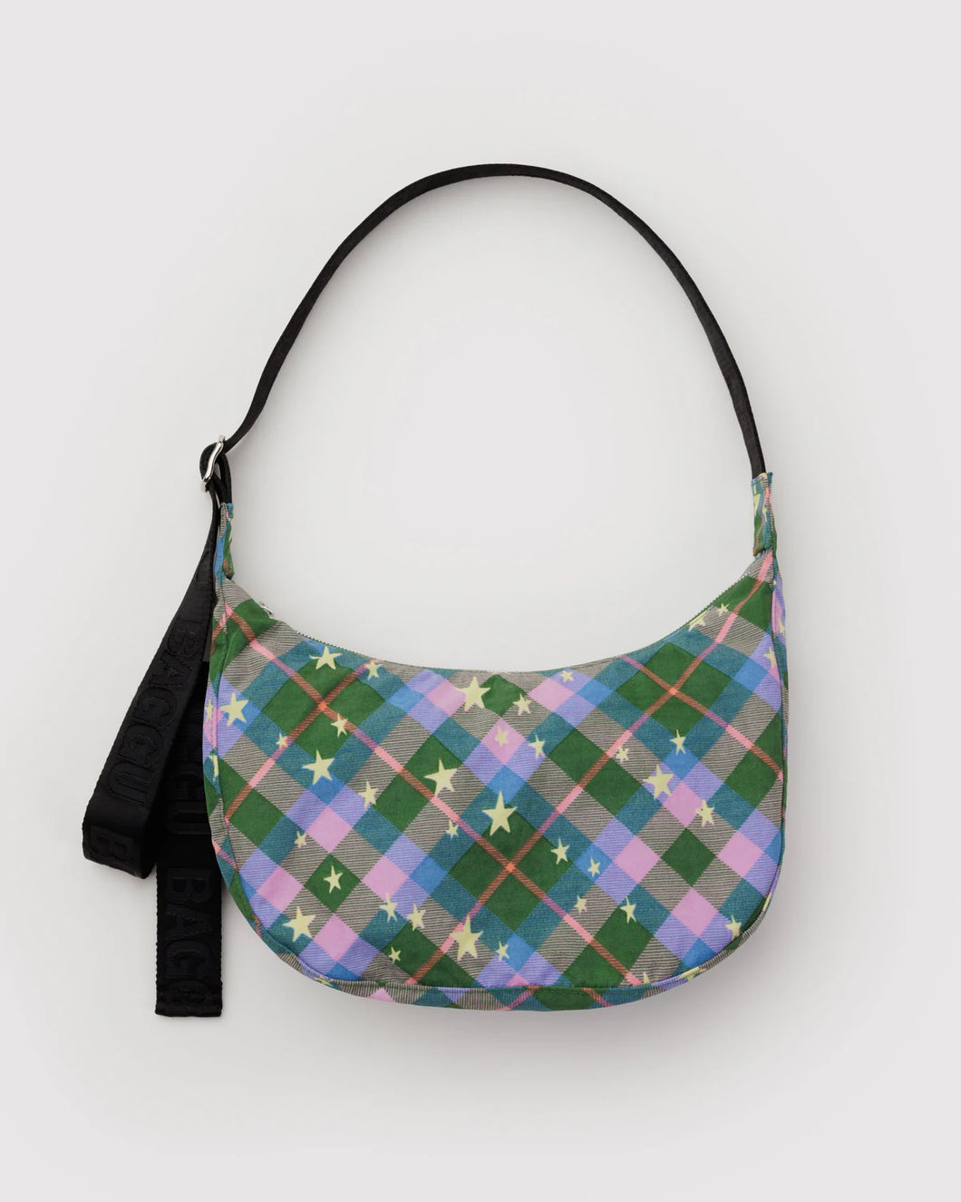 baggu - medium nylon crescent - green star plaid  - prebook arriving late oct/early nov
