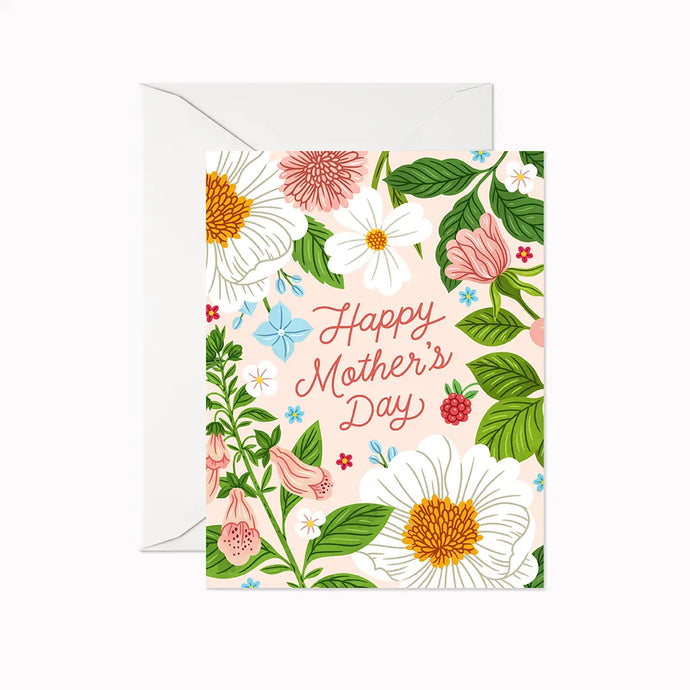 a greeting card with floral illustration. text happy mother's day 