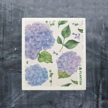 Load image into Gallery viewer, a kitchen dishcloth with hydrangea flower motif 
