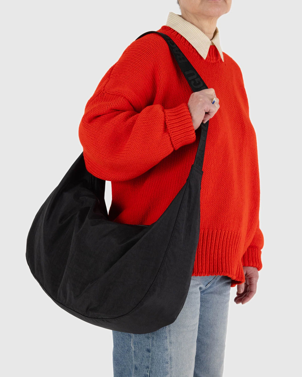 baggu - large nylon crescent bag with key leash - black - prebook arriving late oct/early nov
