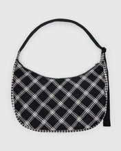 Load image into Gallery viewer, baggu - large nylon crescent bag with key leash - mixed plaid - prebook arriving late oct/early nov
