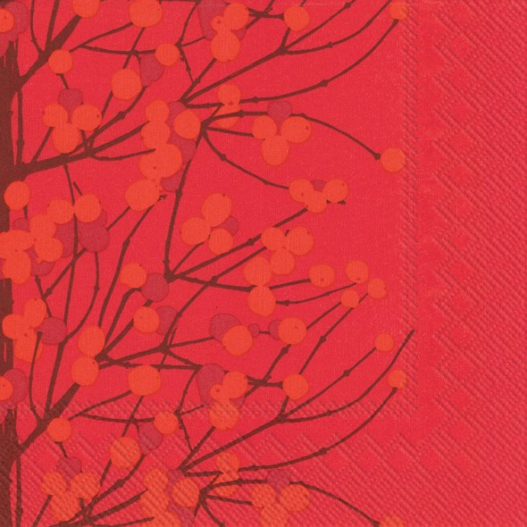 solid red paper napkins with twigs and berries by marimekko 