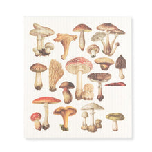 Load image into Gallery viewer, a Swedish dishcloth featuring various images of mushrooms and fungi
