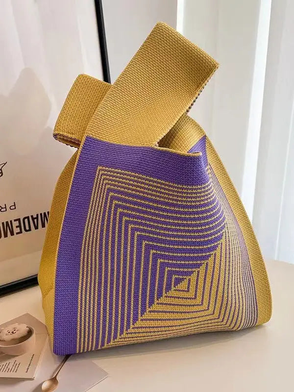 mini knot handbag - mustard & mauve spiral