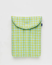 Load image into Gallery viewer, a photo of laptop puffy case from baggu in mint pixel gingham pattern

