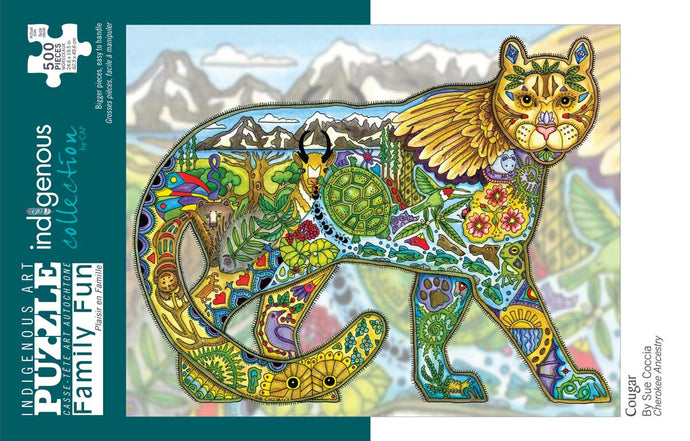 jigsaw puzzle with Indigenous design cougar 