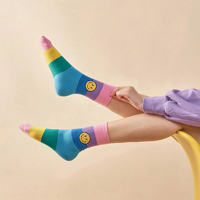 happy face socks - soft rainbow