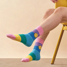 Load image into Gallery viewer, happy face socks - soft rainbow
