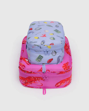 a set of 2 baggu brand packing cubes with under the sea motif 