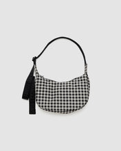 Load image into Gallery viewer, baggu - small nylon crescent bag - black &amp; white gingham
